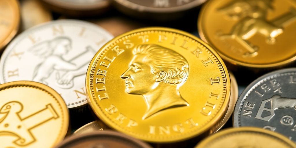 Une pièce en or de Napoléon sur fond flou.
