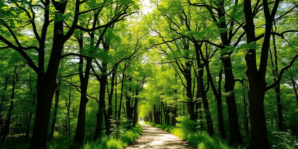 Forêt de Bouskoura, arbres verts et sentier