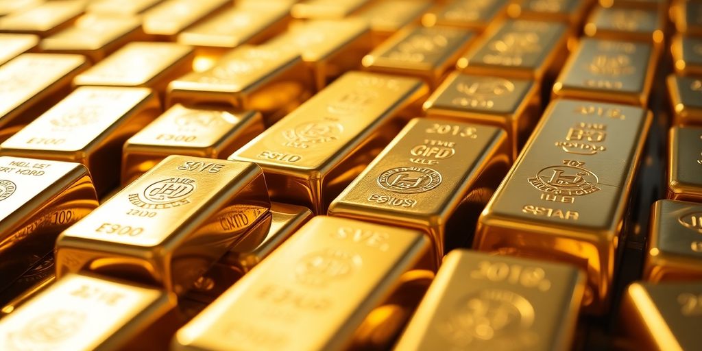 Une pile d'or brillant avec un arrière-plan flou.