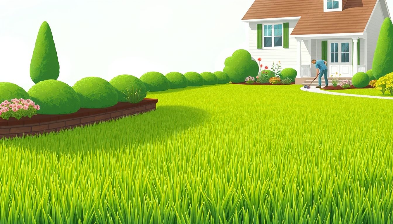 Gardener working on a lush green lawn