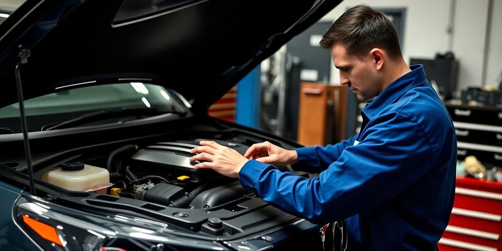 Mechanic with wrench near car engine.