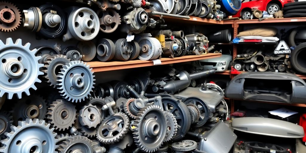 Mini car parts neatly stacked.