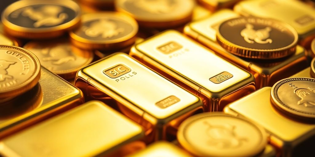 Des lingots et pièces d'or brillants.