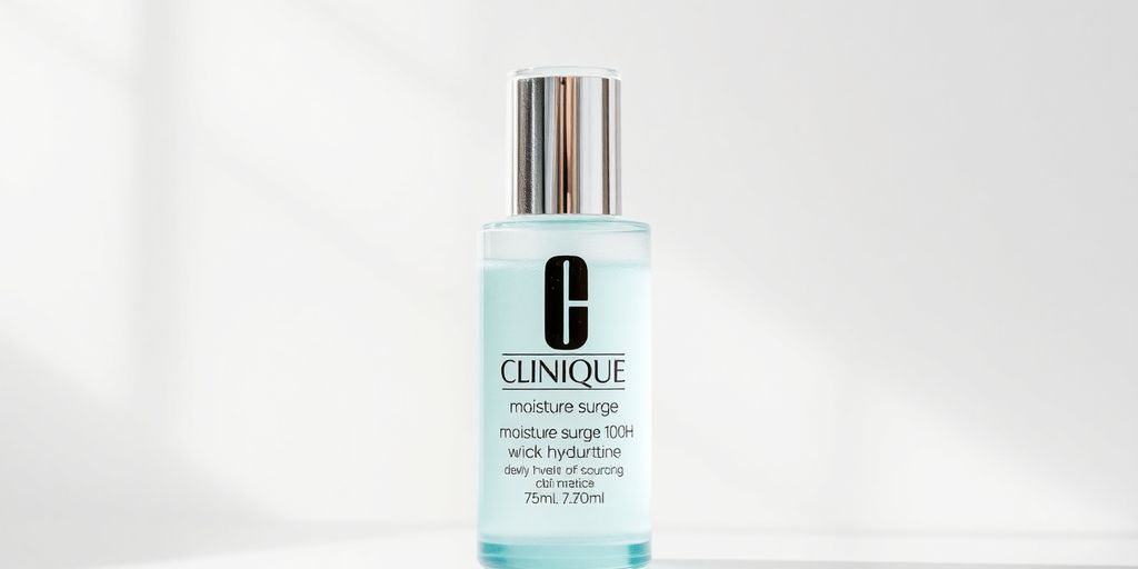 Clinique Moisture Surge 75ml bottle with dewy skin.