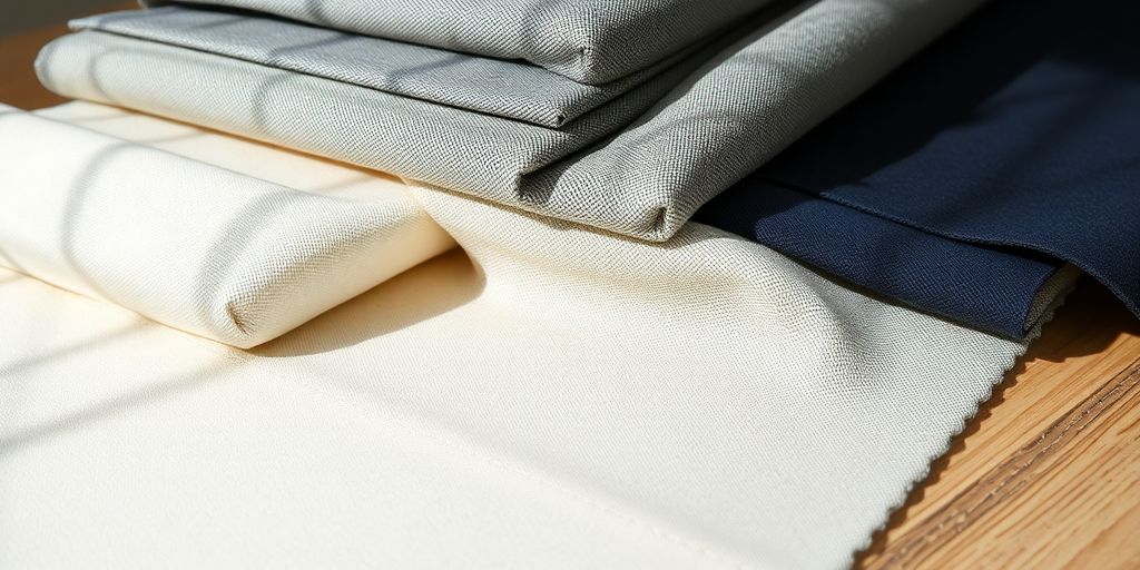 Rolls of upholstery lining fabric in varying colors and textures