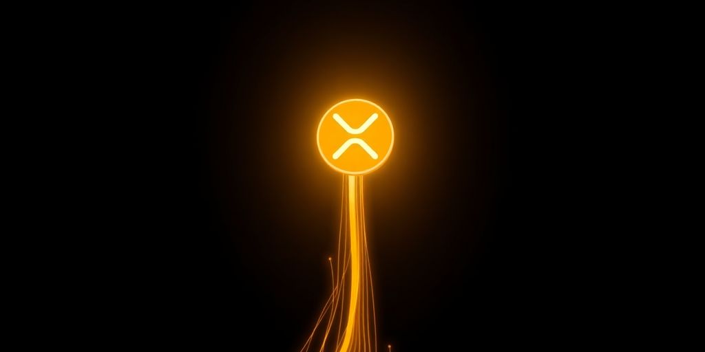 XRP coin soaring upwards with golden highlights.
