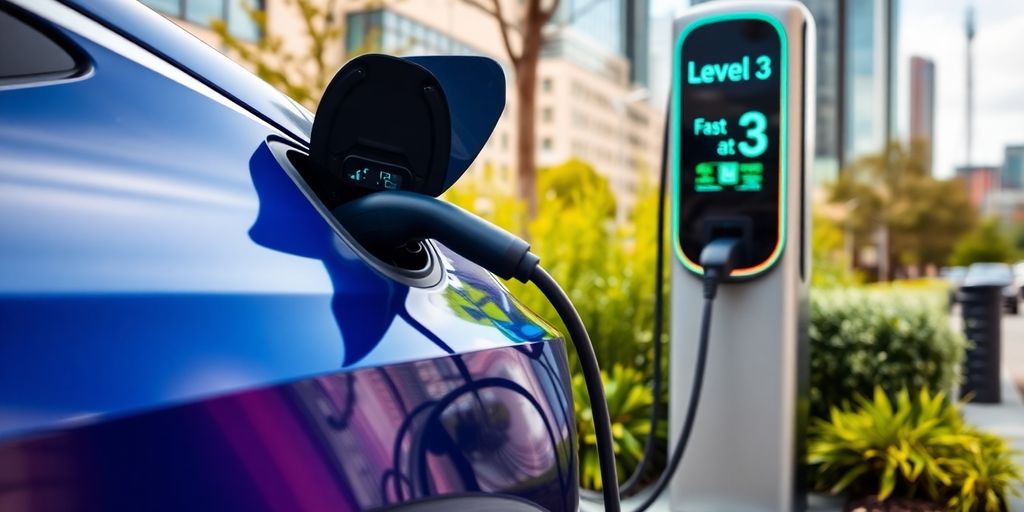 Electric vehicle charging at a Level 3 station.