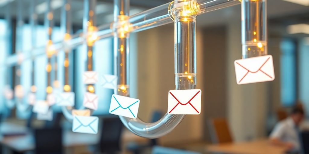 Mail moving quickly through connected pipes
