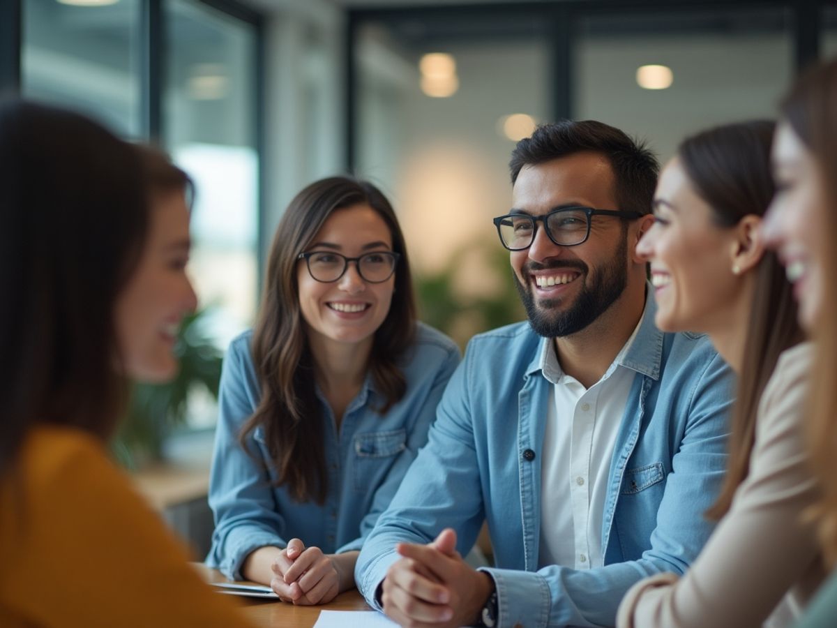 Group discussion in a modern office environment.