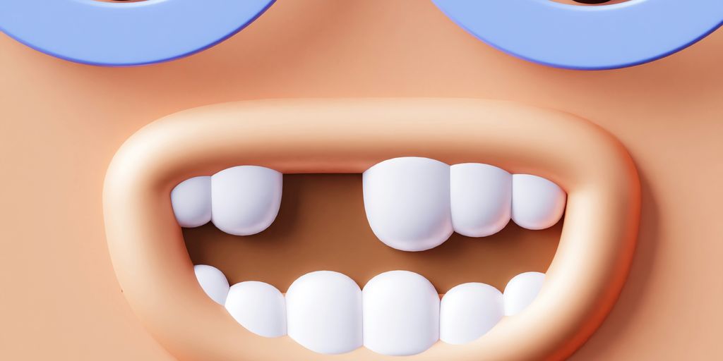 A close up of a fake tooth with glasses on it