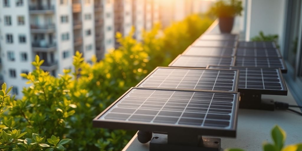 Panneaux solaires sur un balcon ensoleillé