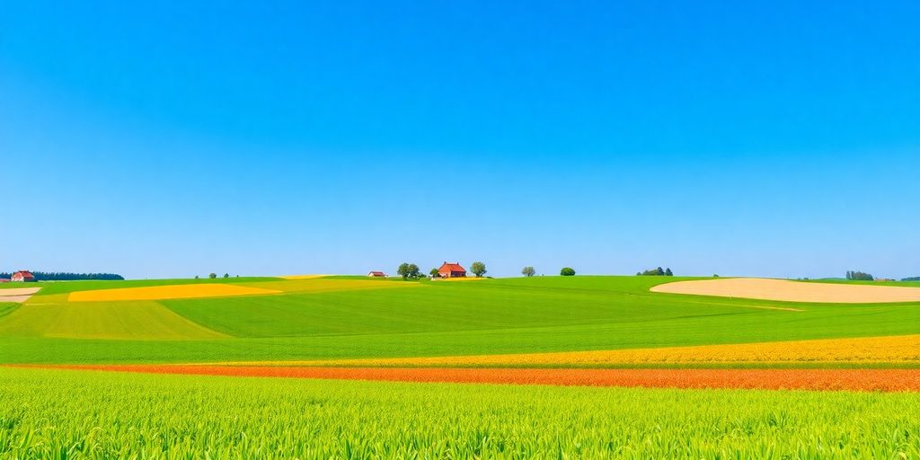 Paysage agricole européen avec des champs verdoyants.