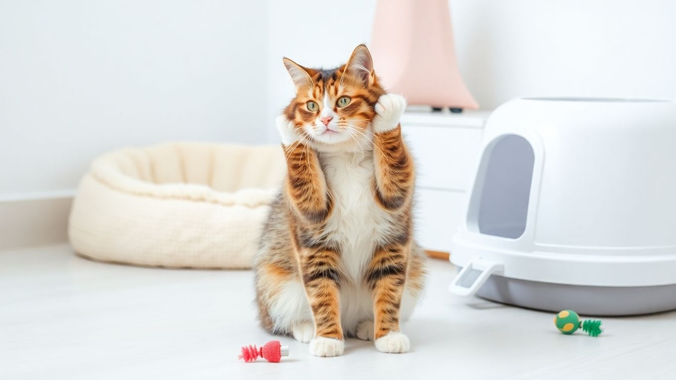 Gato se limpando em um ambiente limpo e aconchegante.