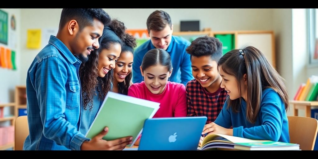 Students collaborating in a multicultural learning environment.