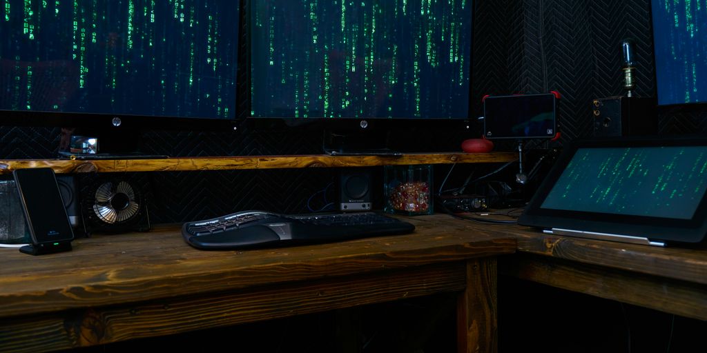 black computer keyboard on brown wooden desk
