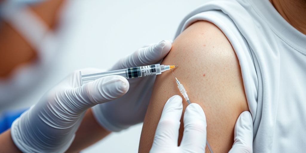 Healthcare professional giving TBE vaccine injection.