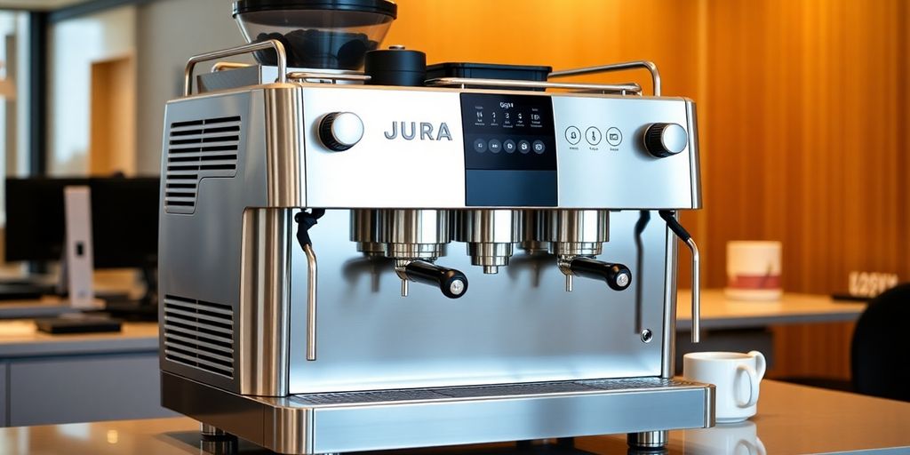 Jura GIGA 10 coffee machine in a stylish office setting.