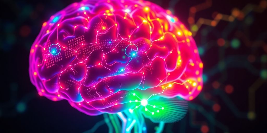 Photograph of a brain with digital circuits overlay.