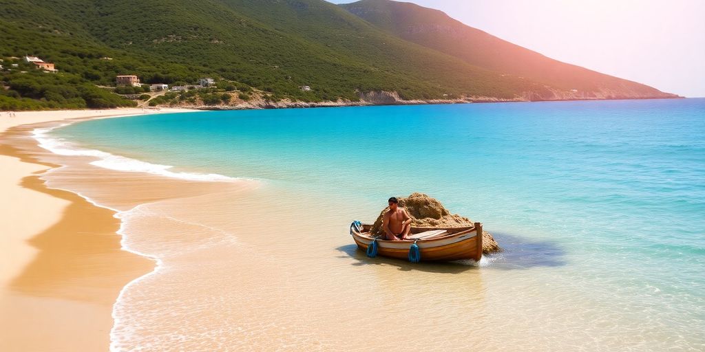 Wunderschöner Strand mit klarem Wasser und sandigem Ufer.