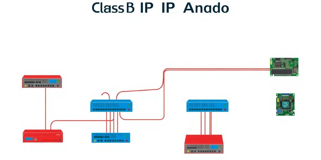 Class B IP address network with routers and devices.