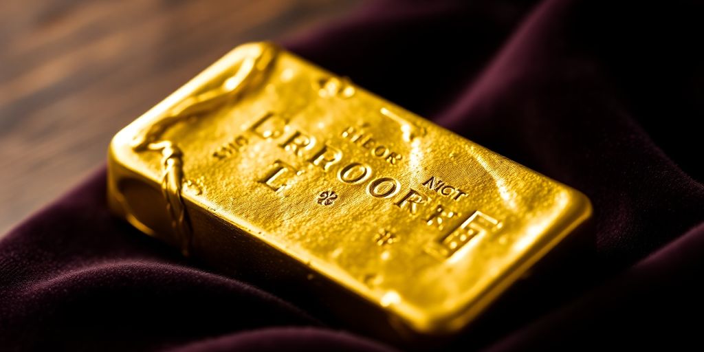 Lingot d'or sur un tissu en velours.
