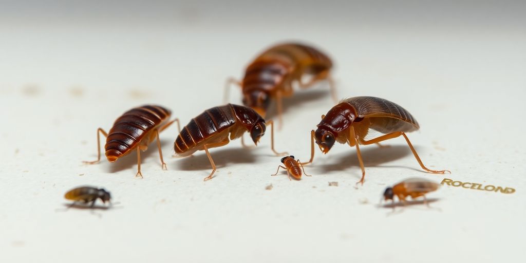 Close-up of bed bugs and fleas on a surface.