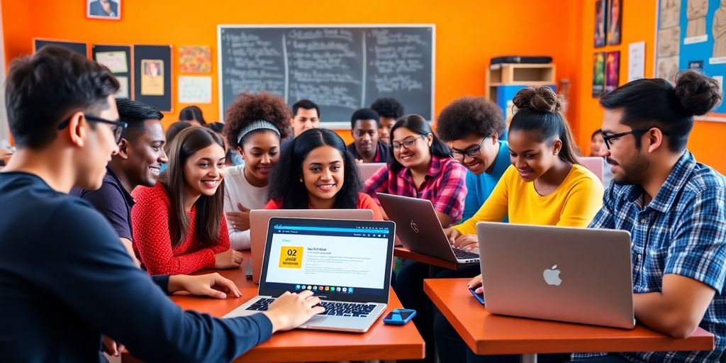 Alunos a aprender em ambiente online, motivação e alegria.