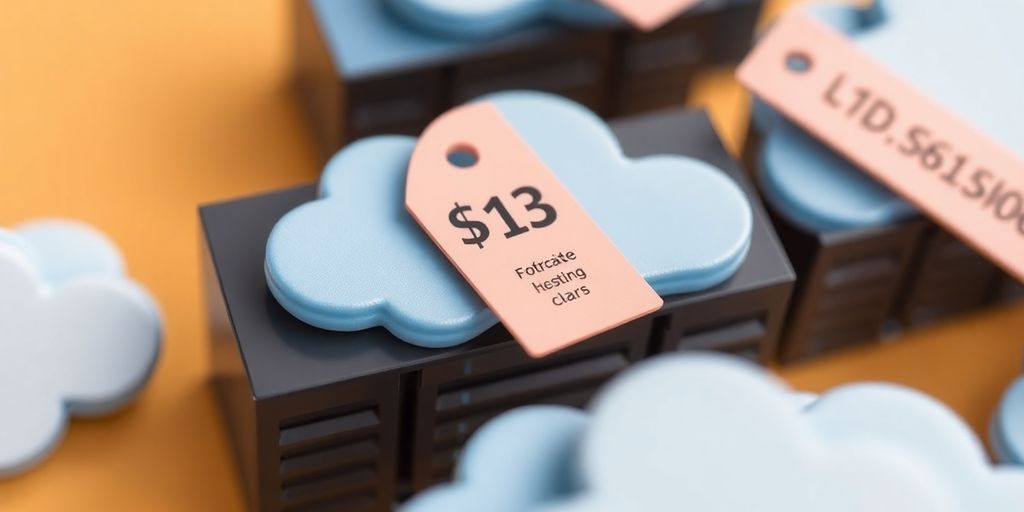 Cloud server icons with pricing tags.