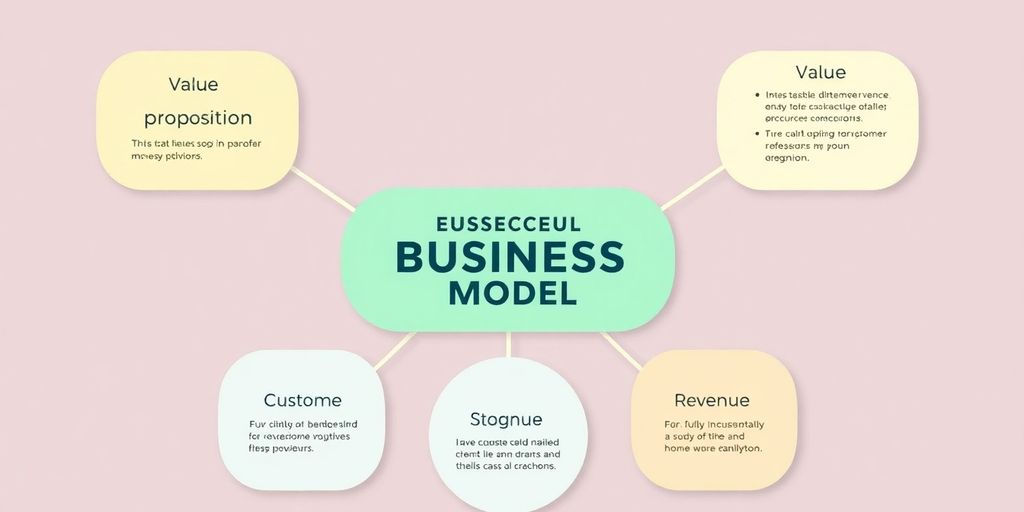 Illustrasjon av vellykket forretningsmodell med myke farger.