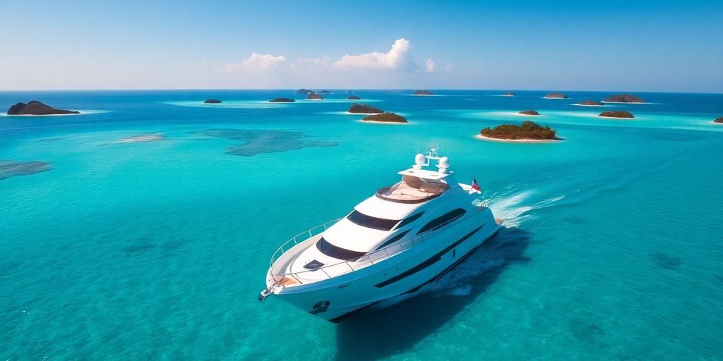 Crystal clear turquoise water with a boat.