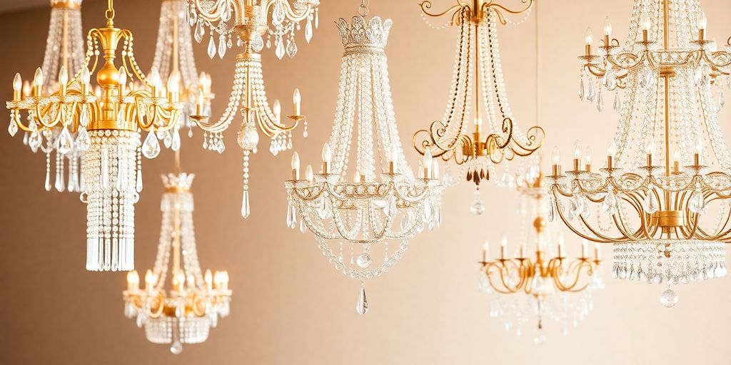 Elegant chandeliers in various styles and designs.
