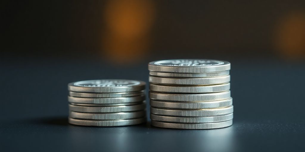 Pièces d'argent sur fond de croissance