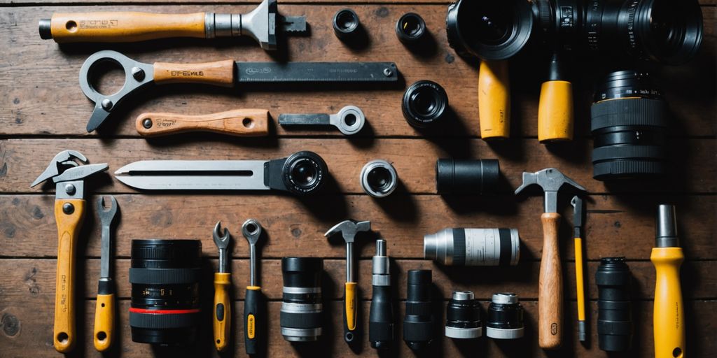 Essential hand tools for every project on wooden surface.