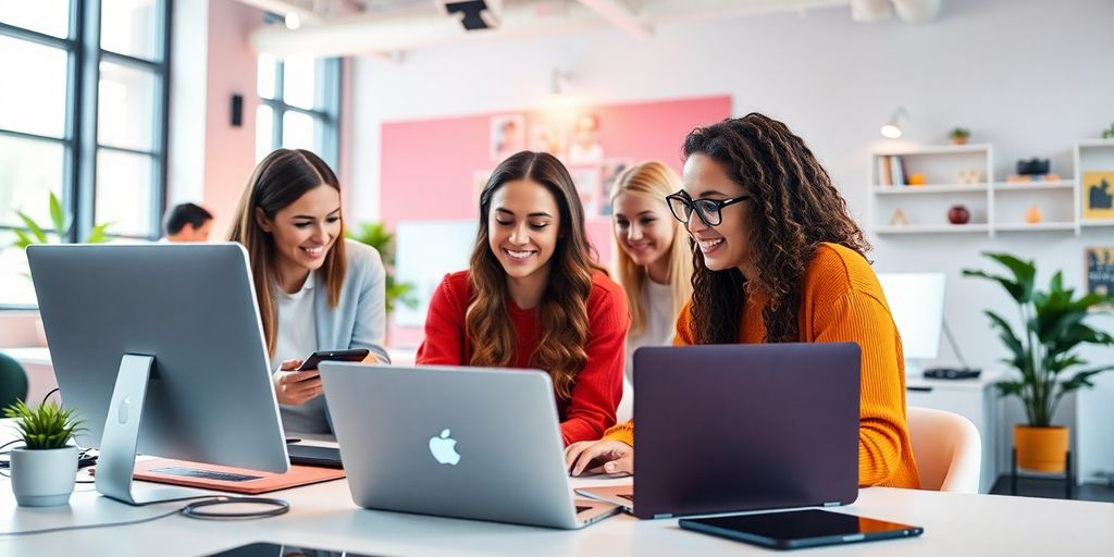 Group collaborating in a modern digital workspace.