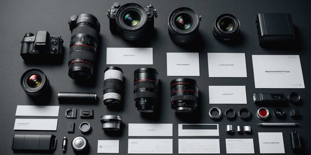 Trendy corporate identity design elements on a sleek backdrop.