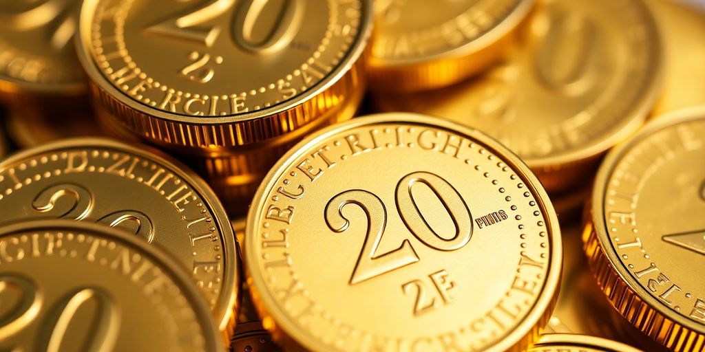 Une pile de pièces d'or de 20 Reichsmark allemande.