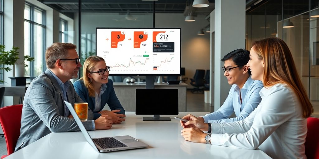 Team of professionals discussing analytics on screen showing how does PPC make money