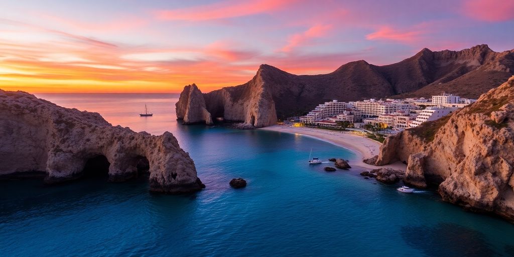 Scenic Cabo San Lucas beach with clear blue waters.