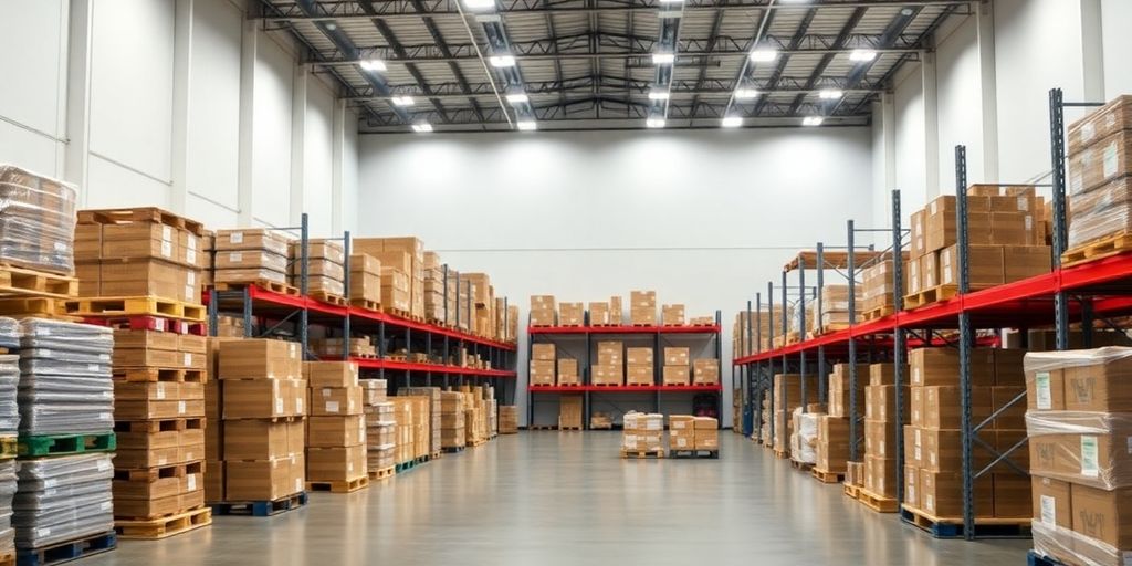 Interior of a spacious, well-organized warehouse facility.
