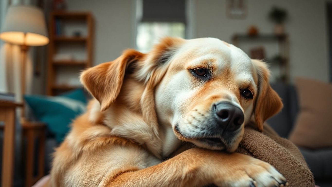 Cachorro carinhoso abraçando seu dono em casa.