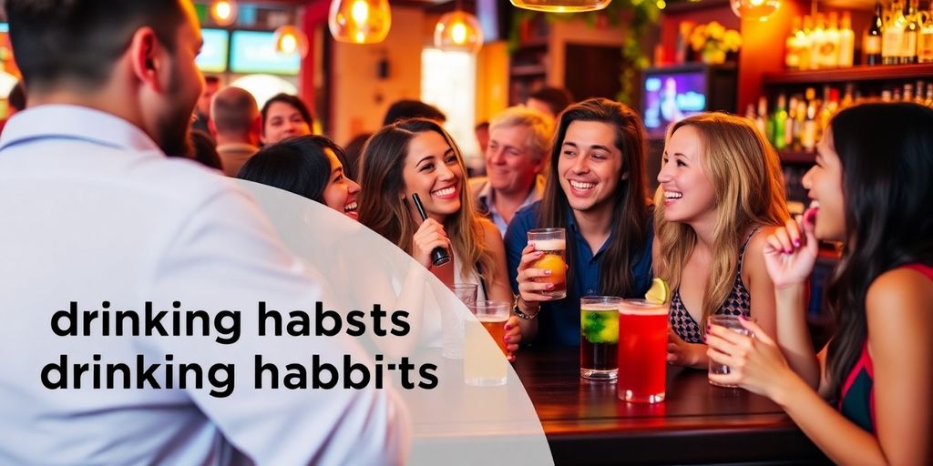 Friends enjoying drinks in a lively bar environment.