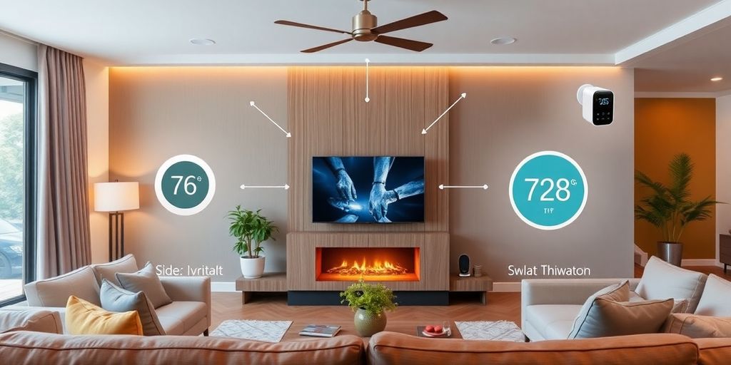 Modern smart home gadgets in a stylish living room.