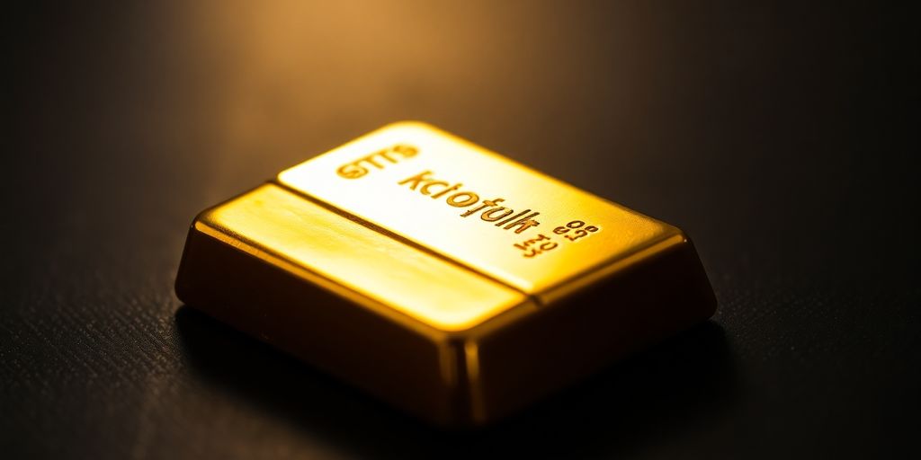 Un lingot d'or brillant sur une surface sombre.