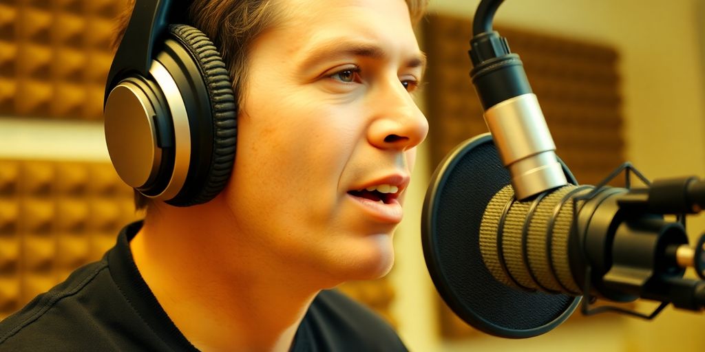 DJ in studio with headphones and microphone