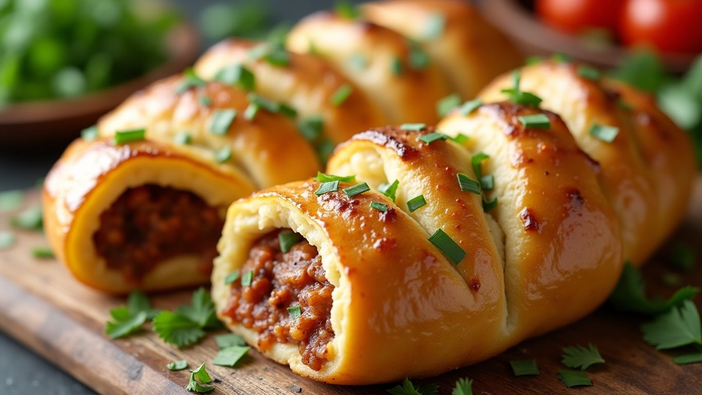 Pão de batata recheado com ingredientes saborosos.