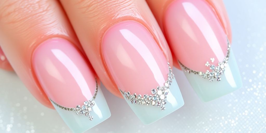 Unhas encapsuladas decoradas com glitters e francesinha.