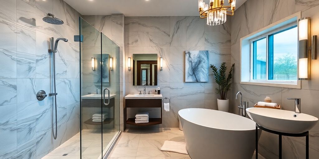 Modern bathroom renovation with elegant fixtures and decor.