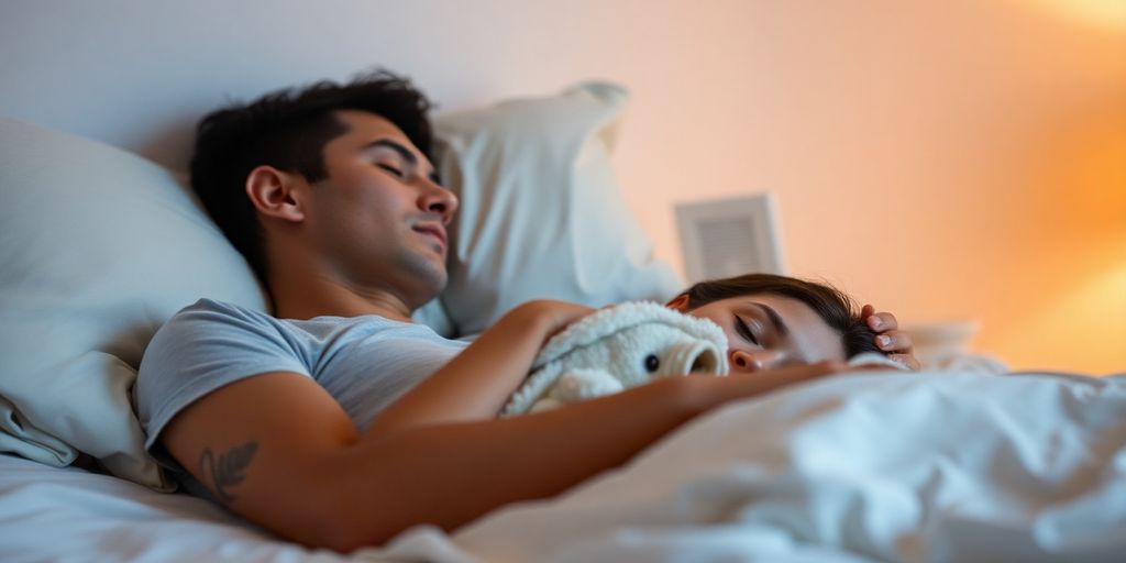 Person sleeping peacefully on a comfortable bed.