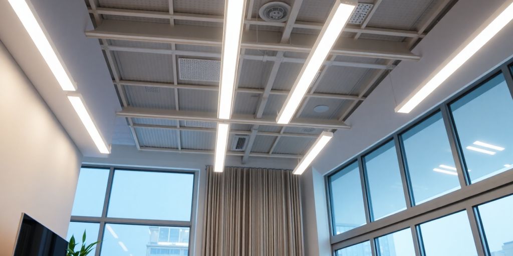 Bright interior with LED light tubes illuminating the space.