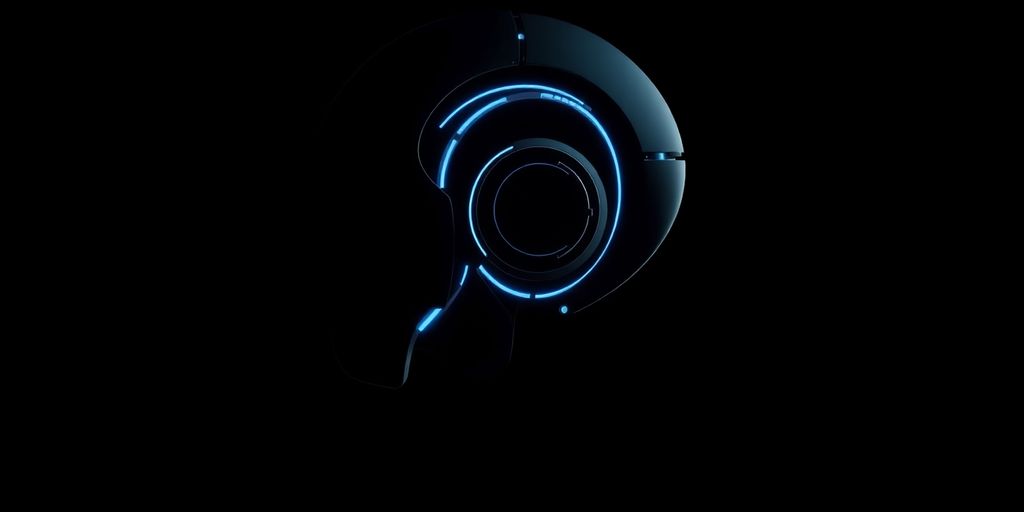 Minimalist robot head, glowing circuits.